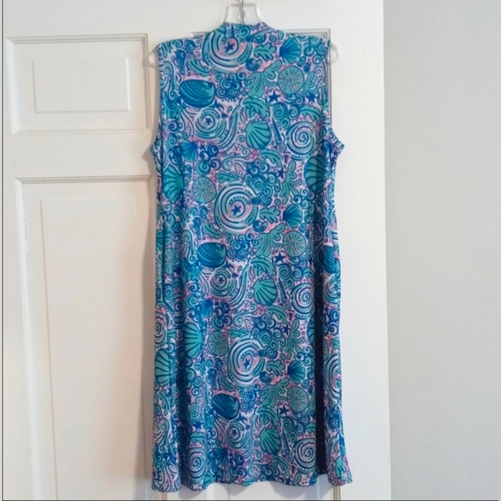 🌊Simply Southern🌊 - Blue/Pink/White Seashell Swirl Sleeveless Stretch Dress - Picture 2 of 10